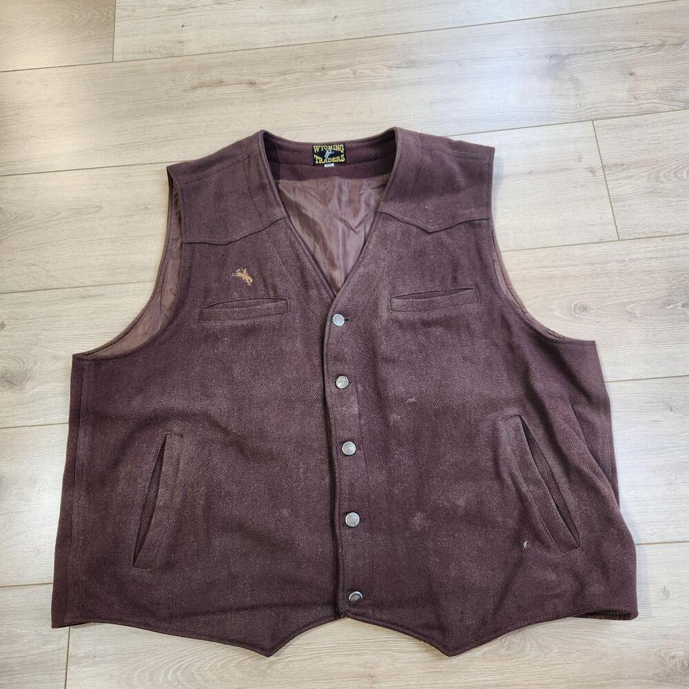 Wyoming Traders Vest Mens 2XL Brown Wool Lined Western Cowboy Workwear Outdoor
